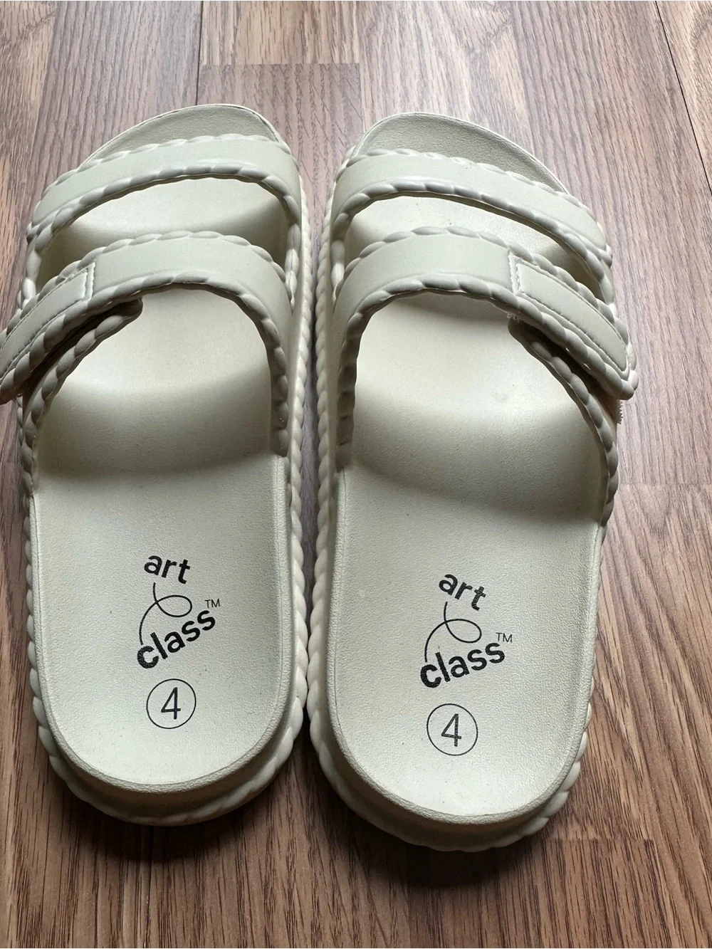 Art Class Sela Slide Sandals Kids Size 4 Cream Double Strap Braided Target